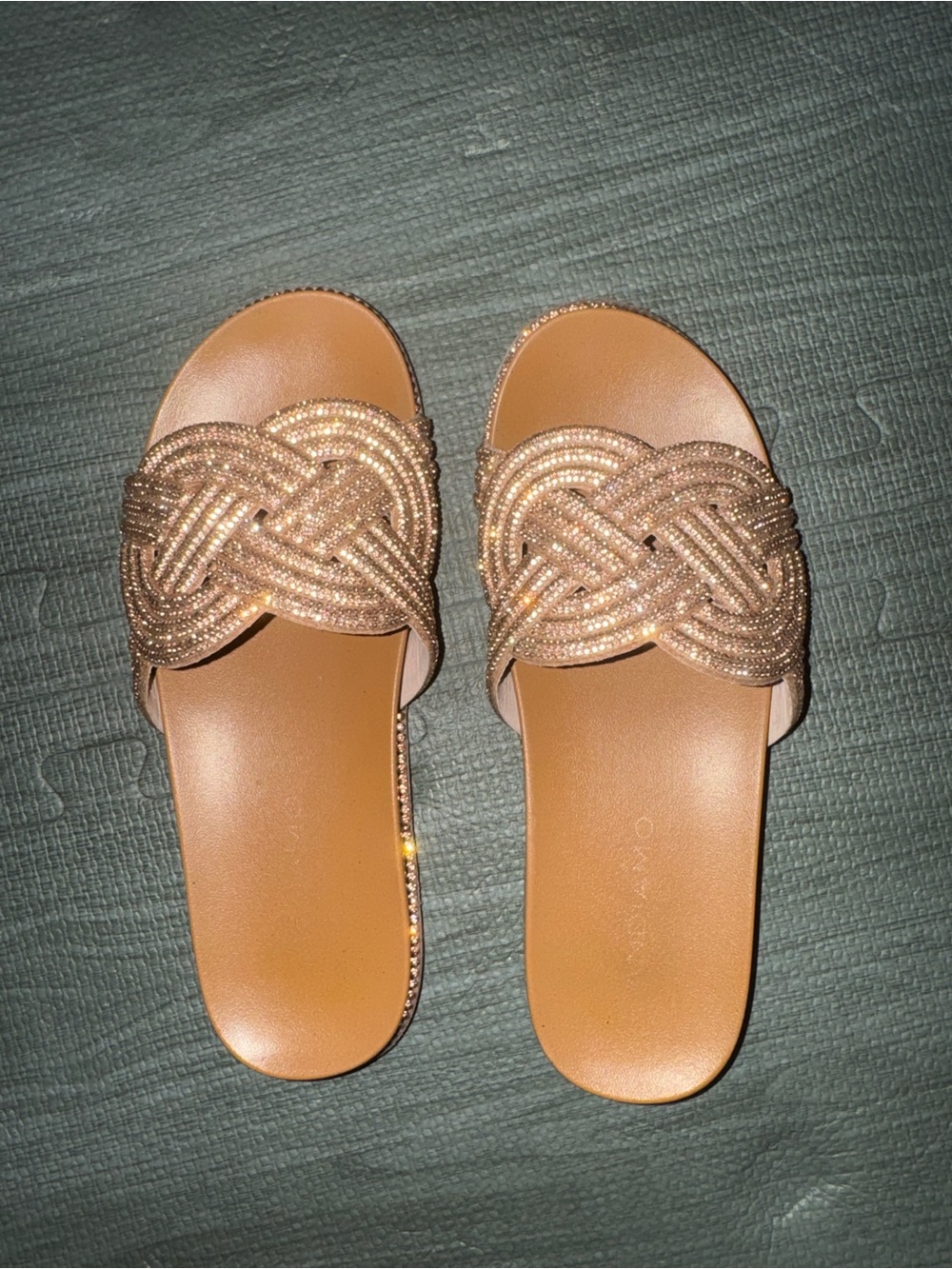 Embellished Braided Slide Sandals in Rose Gold - Women